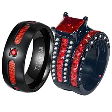 Imagem de ringheart 2 anéis para ele e ela anéis de casal combinando 1,5 ct azul CZ conjuntos de anéis de casamento femininos para ele e ela alianças de casamento, women size8 & men size9, Metal Cristal Metal