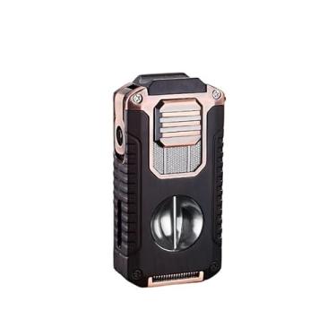 Imagem de JDIME Isqueiro portátil multifuncional com suporte de cigarro em forma de V para cortador de charutos, gosto de cavalheiro (madeira preta)