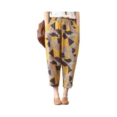 Imagem de Calças Harem Femininas De Verão Em Algodão E Linho, Soltas, Com Estamp