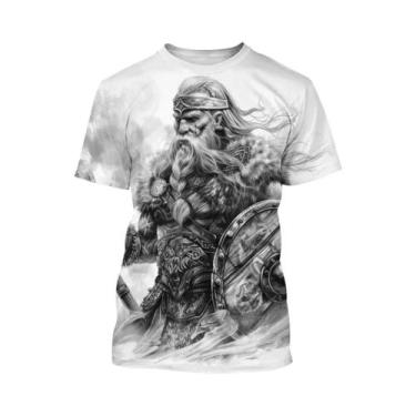 Imagem de Camiseta Masculina Preta E Branca Com Estampa 3D De Tatuagem, Manga Cu