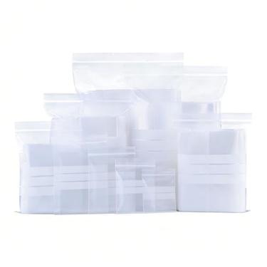 Imagem de Pacote a granel de 200 sacos de plástico transparente com zíper, 1,96 mil de espessura, sacos de poliéster fortes com zíper resselável e bloco branco de escrita, para armazenamento, embalagem e envio