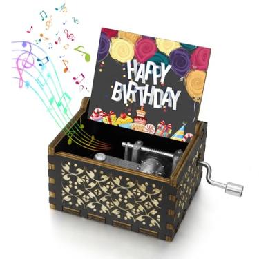 Imagem de Caixa de música gravada Happy Birthday Caixas de música de madeira operadas à mão Caixa vintage gravada a laser de madeira melhor presente para esposa, filho, filha, pai, mãe, namorada, Natal,