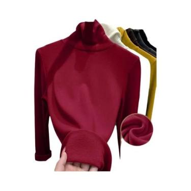 Imagem de Camiseta Térmica Feminina De Manga Longa Grossa E Quente Com Gola Alta