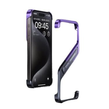 Imagem de SNIDII Capa de telefone luxuosa em forma de Z de liga de alumínio sem aro para 16 Pro Max metal suporte dissipação de calor capa à prova de choque (roxo + preto)