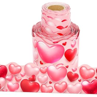 Imagem de Wonmon Rolo de borda de quadro de avisos do dia dos namorados, lindo enfeite de borda de coração dos namorados para decoração de quadro de avisos de dia dos namorados, casamento, aniversário, sala de