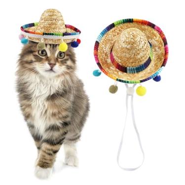 Imagem de Glodecart Chapéu de gato Sombrero para gatos festa mexicana, mini chapéu sombrero para gatos Cinco de Mayo suprimentos de festa engraçado sombrero estilo mexicano chapéus para cabeça para filhotes