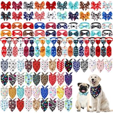 Imagem de Reginary Conjunto de 120 bandanas de cachorro com estampa de pata e coração em massa, gravata borboleta para gatos, lenço colorido, lavável, triângulo, babador fofo para o verão, pequeno, médio e