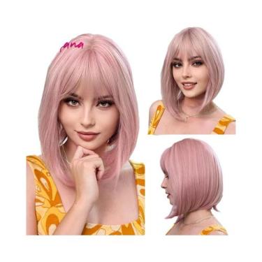 Imagem de Peruca Sintética Curta Marrom Escuro Com Franja, Lisa, Cosplay Lolita,