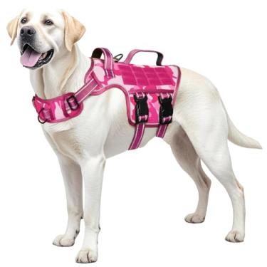 Imagem de Peitoral para cães grandes, resistente, sem puxão, tático, com sistema Molle, fácil de colocar e tirar, respirável acolchoado, colete refletivo ajustável para animais de estimação para caminhadas