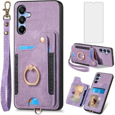 Imagem de Asuwish Capa de telefone para Samsung Galaxy A26 5G capa carteira com protetor de tela de vidro temperado e alça de pulso RFID suporte de cartão de crédito anel acessórios de celular A 26 26A LTE