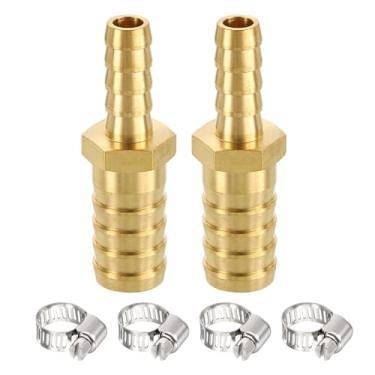 Imagem de METALLIXITY 2 peças de mangueira de latão para adaptador de farpa de 3/10.2 cm x 1/5.1 cm com 4 braçadeiras de mangueira para sistemas de combustível automotivo, motocicleta, marítimo, caminhão, RV