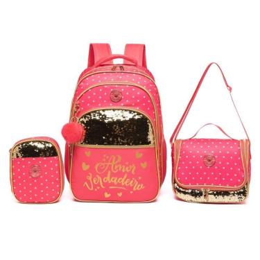 Imagem de Kit Mochila De Costas Com Estojo Lancheira Escolar Reforçada Dia Dia-Feminino