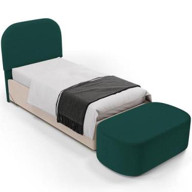 Imagem de Cabeceira Cama Box 100cm Lanna Com Puff Recamier Doha W01 Bouclê Verde
