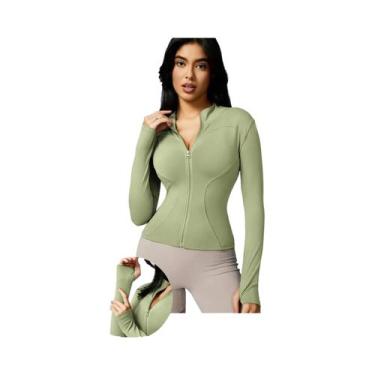 Imagem de Jaqueta Esportiva Feminina De Manga Longa Com Zíper E Gola Alta Em Cor