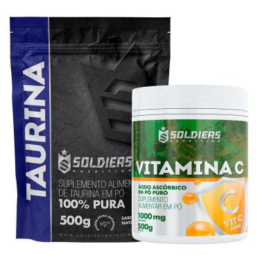 Imagem de Kit: Taurina 500g + Vitamina C Em Pó 500g - 100% Pura Importada - Soldiers Nutrition-Unissex
