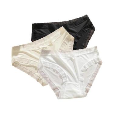 Imagem de Conjunto De 3 Calcinhas De Renda De Seda Gelada Ultra Fina E Respiráve