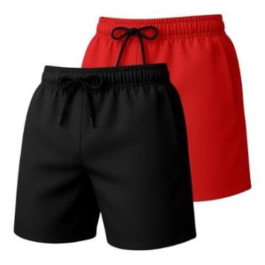 Imagem de Kit 2 Short Tactel Masculino Praia Liso com Bolsos Cós Elástico Ajustável-Masculino