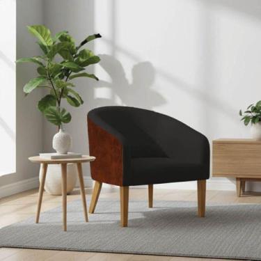 Imagem de Poltrona Sala Stella Pé Madeira Trapézio Sintético PU Nozes Linho D03 