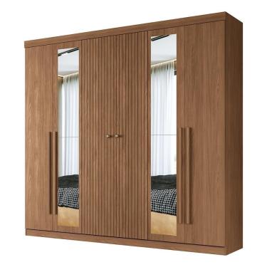 Imagem de Guarda Roupa Casal Buriti Ripado 6 Portas Jatobá Com Espelho - Santos Andirá Jatobá