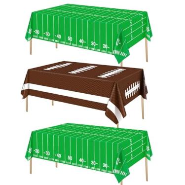 Imagem de Esjay Artigos de decoração de festa de futebol, toalhas de mesa de plástico descartáveis, decorações de aniversário com tema de campo de futebol, pacote com 3 (137 x 183 cm), verde, marrom