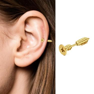 Imagem de Brincos de cartilagem 16G para mulheres, hipoalergênicos, parafuso nas costas, aço cirúrgico, hélice, concha, tragus, joia Daith, 2 peças, 16g,6mm, Metal, Sem Pedra Preciosa