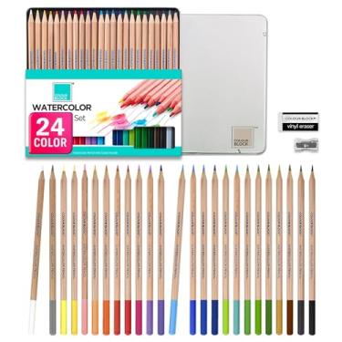 Imagem de COLOUR BLOCK Conjunto de lápis aquarela de madeira de cedro premium de 24 peças com kit de lápis ideal para desenhar, esboçar, colorir e pintar lápis de aquarela de viagem