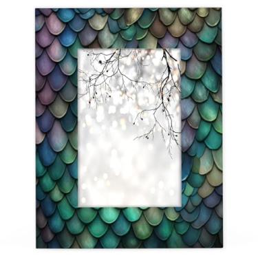 Imagem de YPPAHHHH Porta-retrato colorido de 20 x 25 cm, escamas de dragão, retangular, moldura de madeira, para mesa, mesa, parede, colagem, decoração, exibição de 19 x 23 cm com tapete ou 20 x 25 cm sem