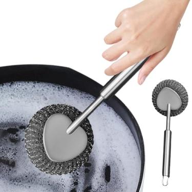 Imagem de Escova de Esfregar de Cozinha - Aço Inoxidável De Longo Para Limpeza Com Arame | Escovas Para Lavar E Esfregões Metálicos,Para Panelas Grelhas Utensílios Chávenas Tigelas Pia Azulejos De