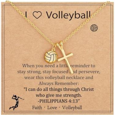 Imagem de Colar de bola cruzada para mulheres, pingente de cobre, joias, basquete, vôlei, futebol, rúgbi, softbol, tênis, one size, Metal, Sem Pedra Preciosa