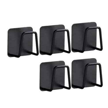 Imagem de Suporte de esponjas de cozinha de aço inoxidável, esponjas de pia de drenagem, suporte de armazenamento autoadesivo, organizador de ganchos de parede (preto, 5 peças)