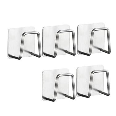 Imagem de Suporte de esponjas de cozinha de aço inoxidável, esponjas de pia de drenagem, suporte de armazenamento autoadesivo, organizador de ganchos de parede (prata, 5 peças)