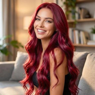 Imagem de Peruca frontal ombré de cabelo humano ondulado para mulheres, 33 x 4 pré-arrancadas, peruca frontal sem cola, 66 cm, vinho