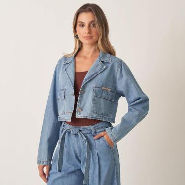 Imagem de Blazer Jeans Cropped Com Bolso Cargo Feminino-Feminino