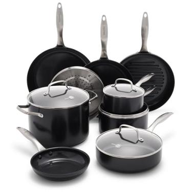 Imagem de Conjunto de 13 peças de cerâmica antiaderente GP Black Pro Infinite8, cabo de aço inoxidável, refogado e panelas, sem PFAS