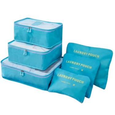 Imagem de Kit Organizador de Mala 6 Peças, 3 Bolsas com Malha Respirável, 3 Nécessaires Impermeáveis, Conjunto para Viagem (Azul Claro)