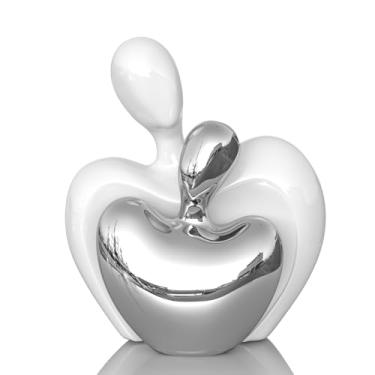 Imagem de LINYTHER Estatueta de cerâmica para casais, escultura moderna abstrata abraçando amantes para prateleiras, decoração de console e suporte de TV, pequena estátua de abraço de coração, presente de