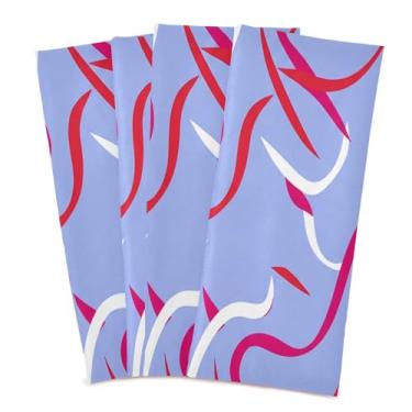 Imagem de Wassud Toalhas de prato de cozinha com linhas curvas vermelhas e brancas pacote com 4 panos de prato macios com laço para pendurar toalha de mão de secagem rápida super absorvente toalhas de chá de