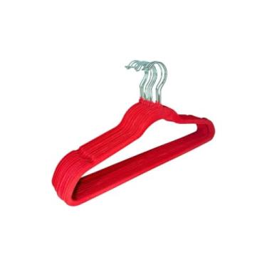 Imagem de Kit 3 Cabides de Veludo Adulto Antideslizantes – Cores Variadas – Modelo Slim para Roupas Delicadas – 41,5 x 22 cm (Vermelho)