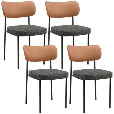Imagem de Kit 04 Cadeiras Decorativa Estofada Para Sala De Jantar Melina L02 Couríssimo Mocca Linho Mescla Chumbo - Lyam Decor