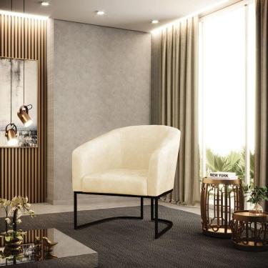 Imagem de Poltrona Sala Decorativa Stella Base Industrial Preta Sintético Pu Bege D03 - D`rossi