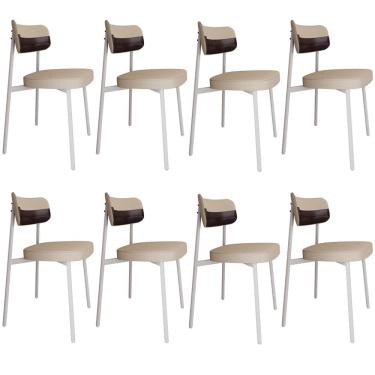 Imagem de Kit 08 Cadeiras Estofada Para Sala de Jantar Astrid Branco C01 Linho Areia Courino Café - Lyam Decor