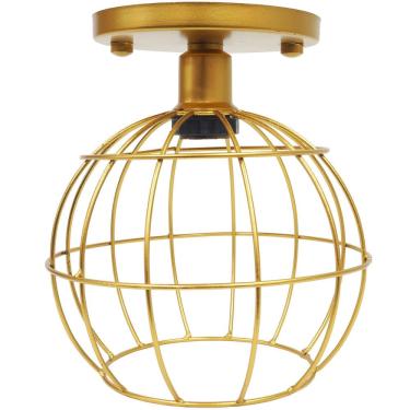 Imagem de Lustre Teto Plafon Industrial Aramado Globo Retrô Luminária Sobrepor Vintage Dourado Agp Ilumini