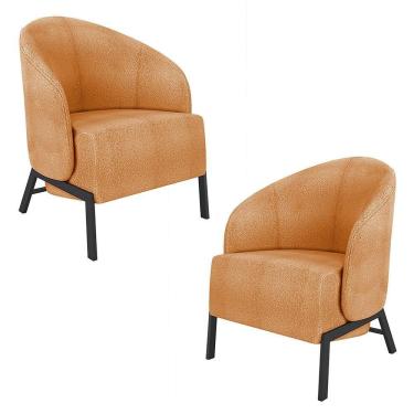 Imagem de Kit 2 Poltronas Decorativa Sala De Estar Kenya Pés Em Ferro Bouclê Preto/terracota G33 - Gran Belo