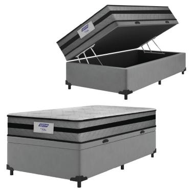 Imagem de Cama Box Baú Solteiro Colchão Gazin Com Molas Ensacadas Vibe 88x188x63cm Cinza/preto