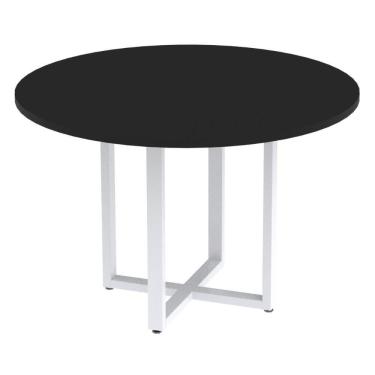 Imagem de Mesa De Reunião Redonda P25 Pandin 110 Cm (largura) Tampo Mdp Preto Pé Aço Tubular Branco