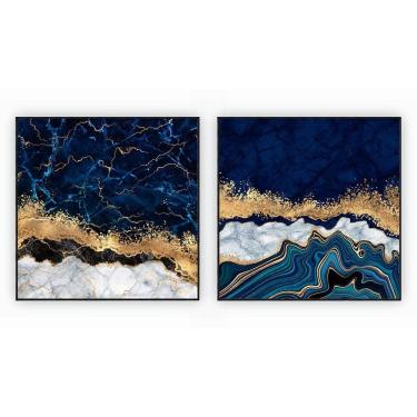 Imagem de Kit Com 2 Quadros Decorativos Abstratos Com Moldura Para Sala Quarto Escritório 72x72 Abstrato 012