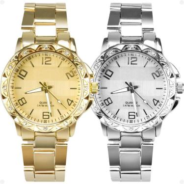 Imagem de Relogio Feminino Prova Dagua Dourado Relogio Aço Strass