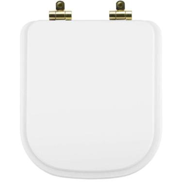 Imagem de Assento Sanitário Poliéster Soft Close Quadra Branco Para Vaso Deca Com Ferragem Dourada