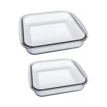 Imagem de Conjunto com 2 Assadeiras Refratárias de Vidro Quadradas - Kit Ideal Para Forno, Micro-Ondas, Cozinha, Fogão, Lasanha