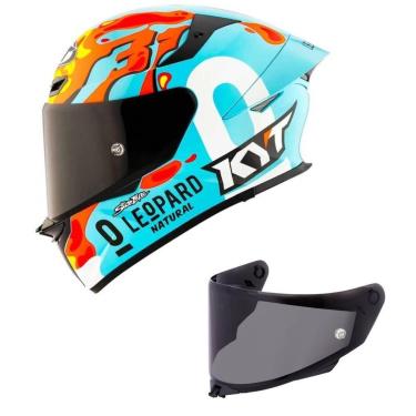 Imagem de Capacete KYT TT Revo Leopard Aragon Azul e Vermelho Mais Viseira Fumê-Masculino